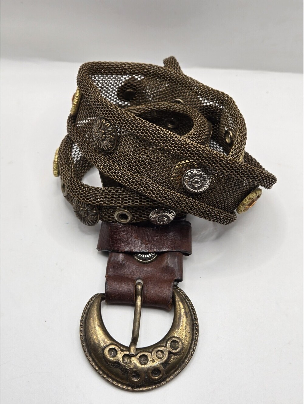 Vintage OZBEK Rifat Özbek Runway Chainmail Mesh Studded Leather Belt Art 306